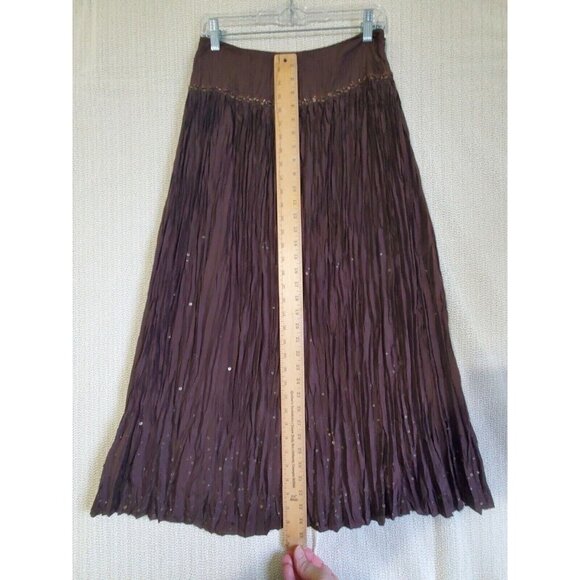 Talbots Women’s Crepe SILK Maxi Skirt 6 Brown Beaded Sequin Boho Glam Chic - Picture 6 of 12